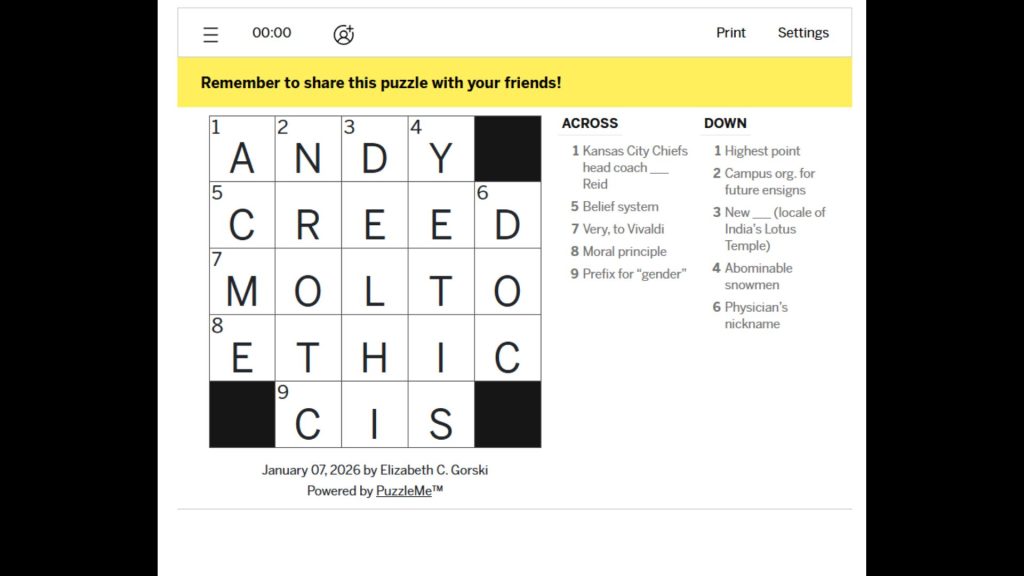 LA Times Mini Crossword Solutions for Today