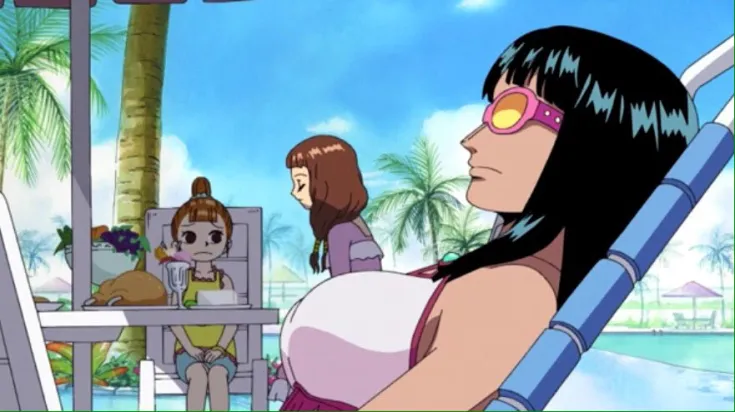 Nico robin relaxing and sunbathing in One Piece
