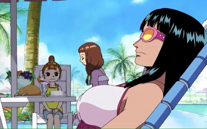 Nico robin relaxing and sunbathing in One Piece