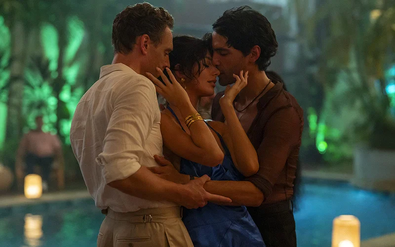 Tom Hiddleston as Jonathan Pine, Camila Morrone as Roxana, Diego Calva as Teddy in the night manager season 2 episode 3