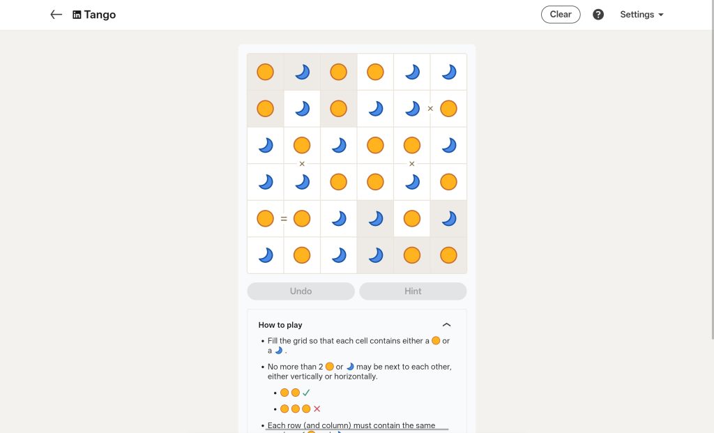 Linkedin game screenshot.