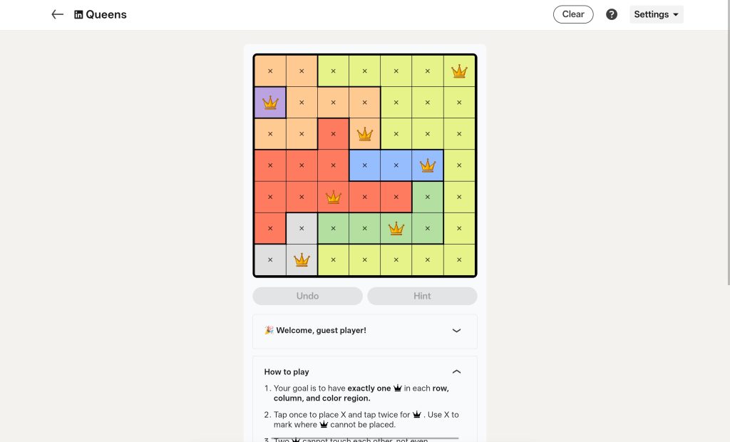 Linkedin game screenshot.