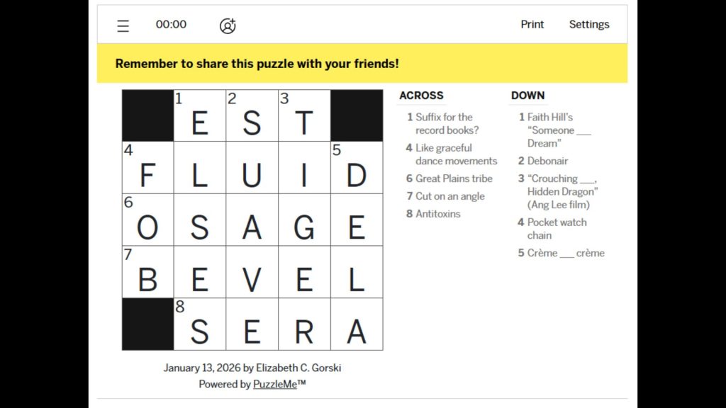 LA Times Mini Crossword Answers for today