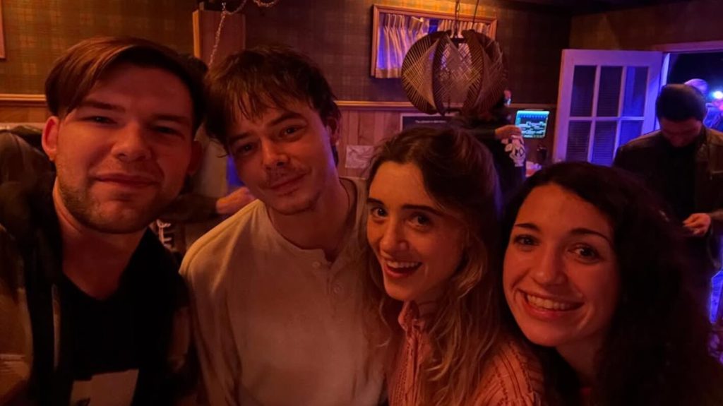 Jessica Morgan Hill and Travis Jenkins with Stranger Things star Natalia Dyer and Charlie Heaton 