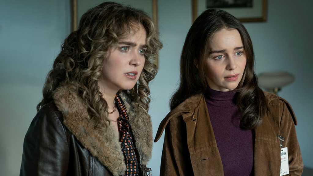 Haley Lu Richardson and emilia clarke in a still from ponies