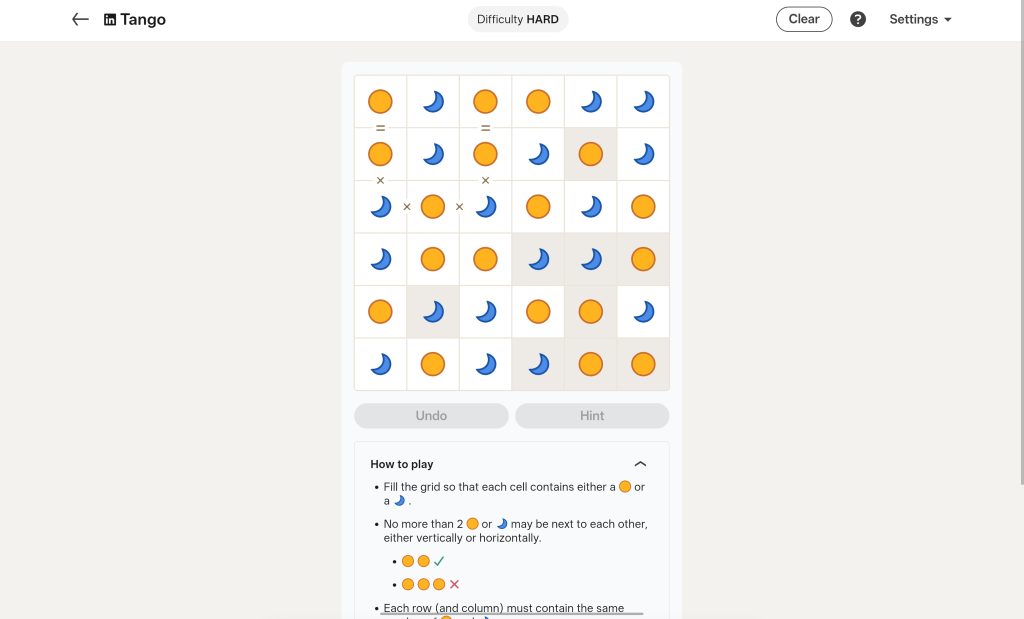 A screenshot of the Linkedin Games.