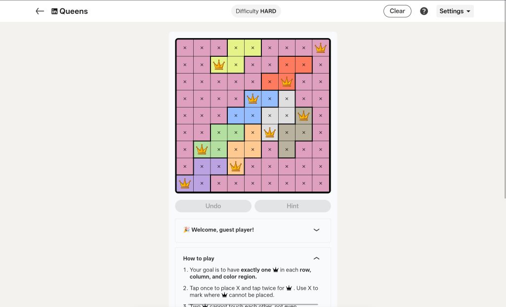 A screenshot of the Linkedin Games.