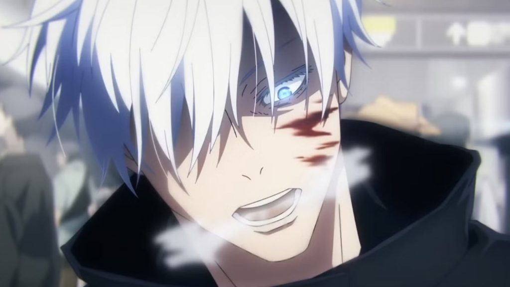 The image features Gojo from Jujutsu Kaisen anime series.