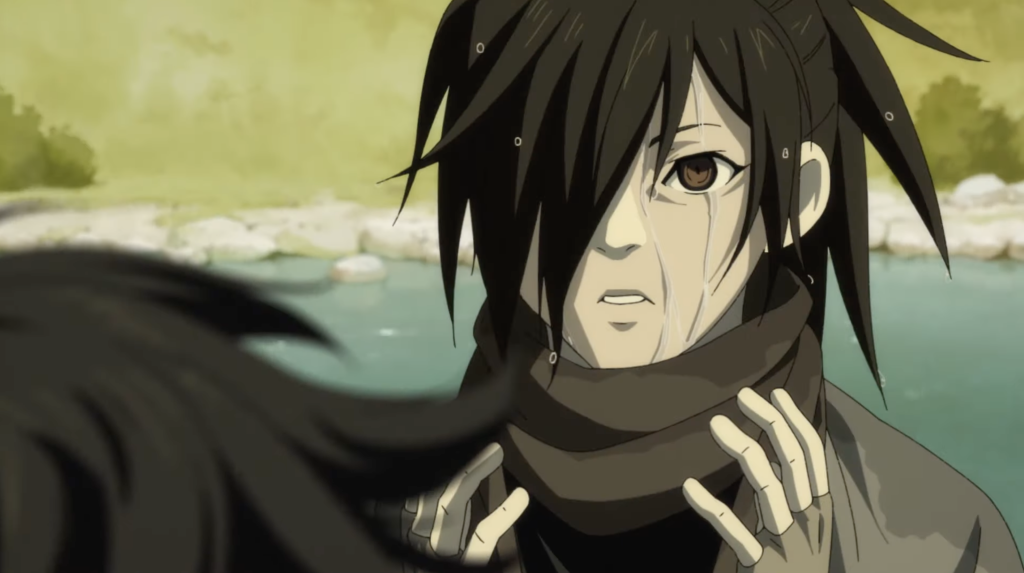 hyakkimaru with tears in his eyes from dororo anime