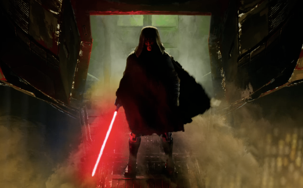 Darth Maul holding a red light saber in Maul - Shadow Lord 