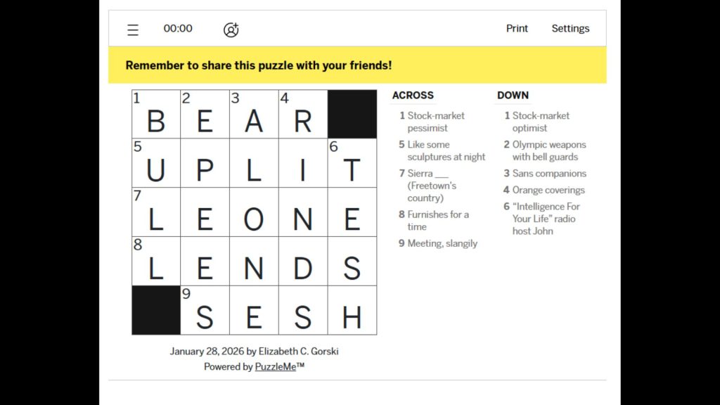 LA Times Crossword and Mini Crossword Solutions for Today (January 28