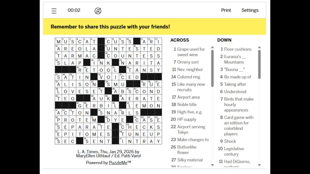 LA Times Crossword Answers for Today