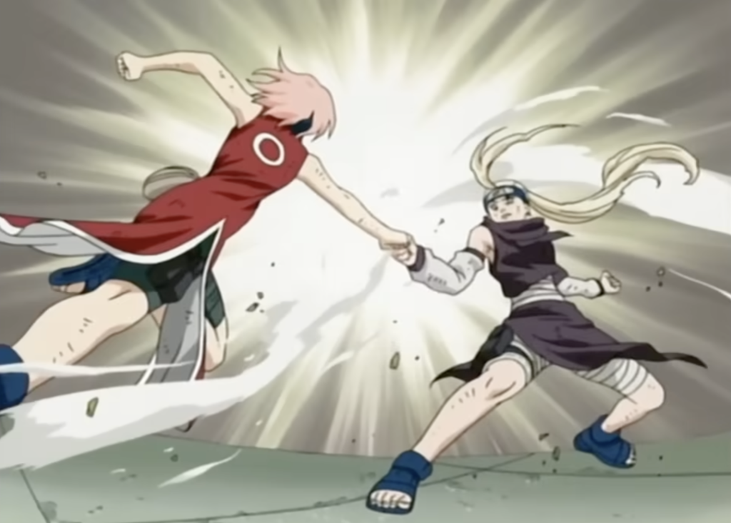 ino and sakura fight each other during the chunin exams