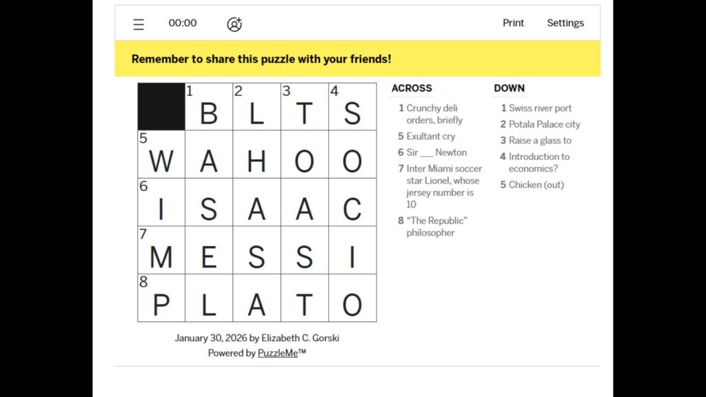 LA Times Mini Crossword Answers for Today