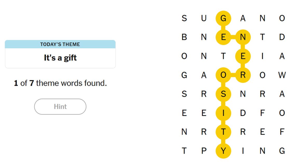 NYT Strands (It's a gift) Hints and Answers for Today