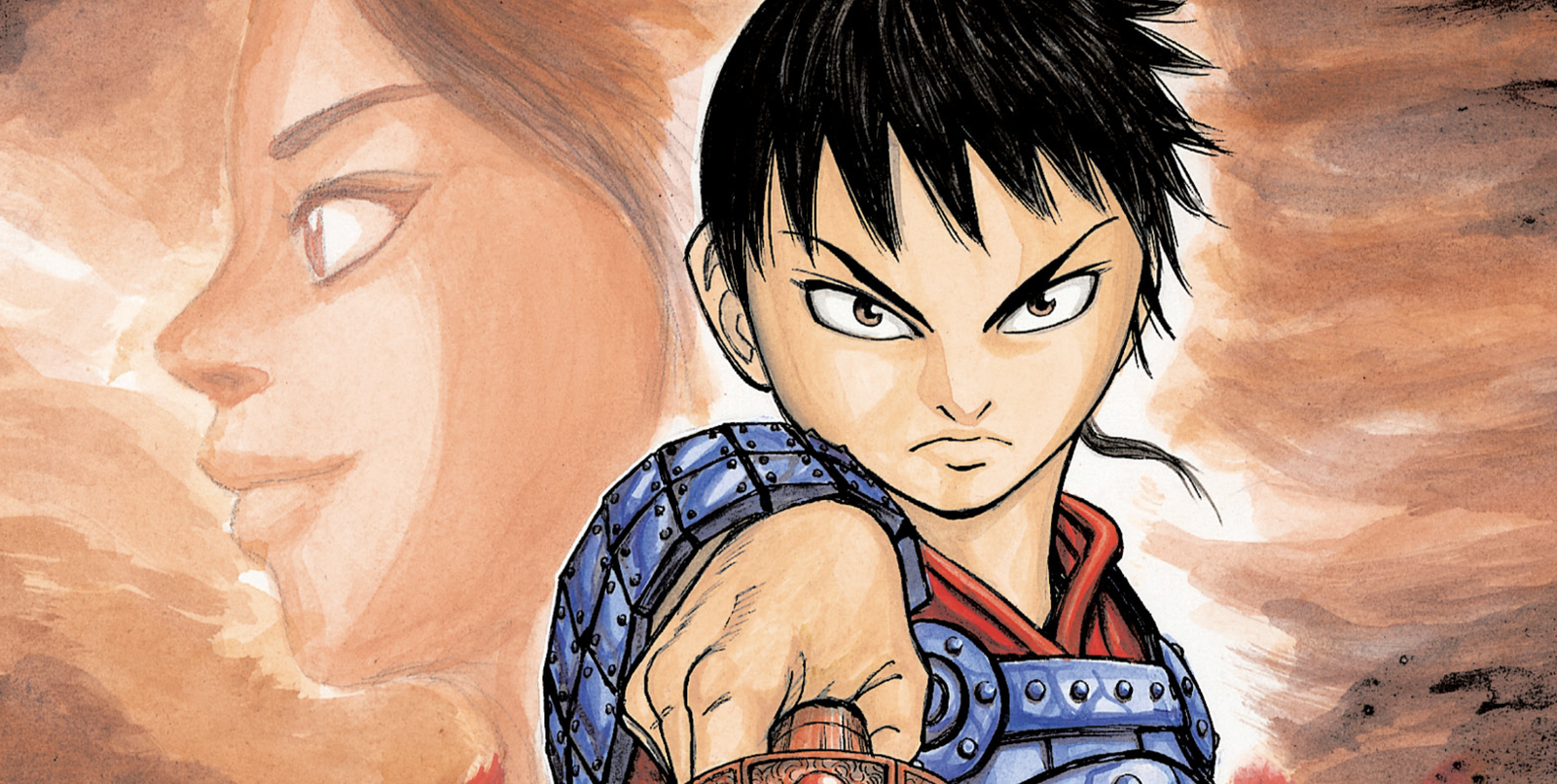 official poster of li xin holding a sword as the hero of kingdom manga