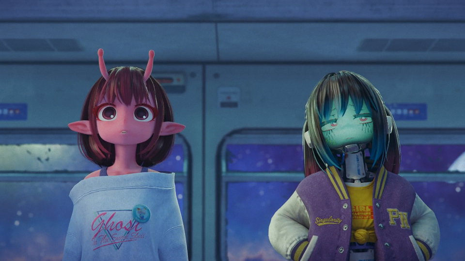 Kurusu và Chiharu cùng nhau xem một thứ gì đó.