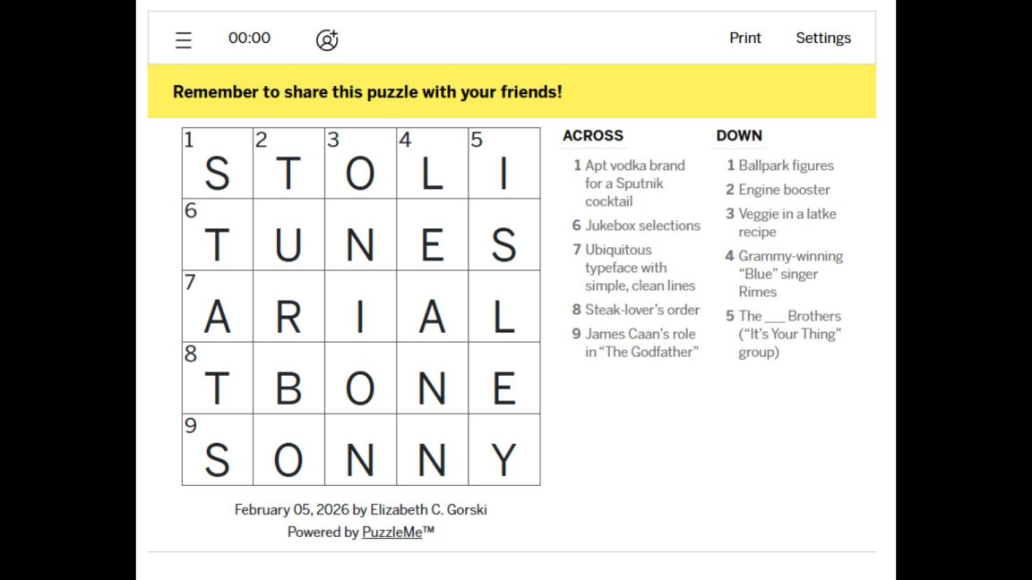 LA Times Crossword and Mini Crossword Solutions for Today (February 5