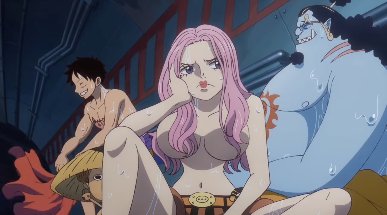 Jinbei cứu Luffy, Chopper và Jewell Bonney khỏi chết đuối trên biển trong tập 1090 của One Piece.