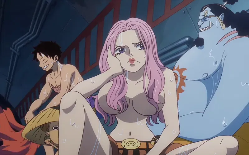 Jinbei cứu Luffy, Chopper và Jewell Bonney khỏi chết đuối trên biển trong tập 1090 của One Piece.