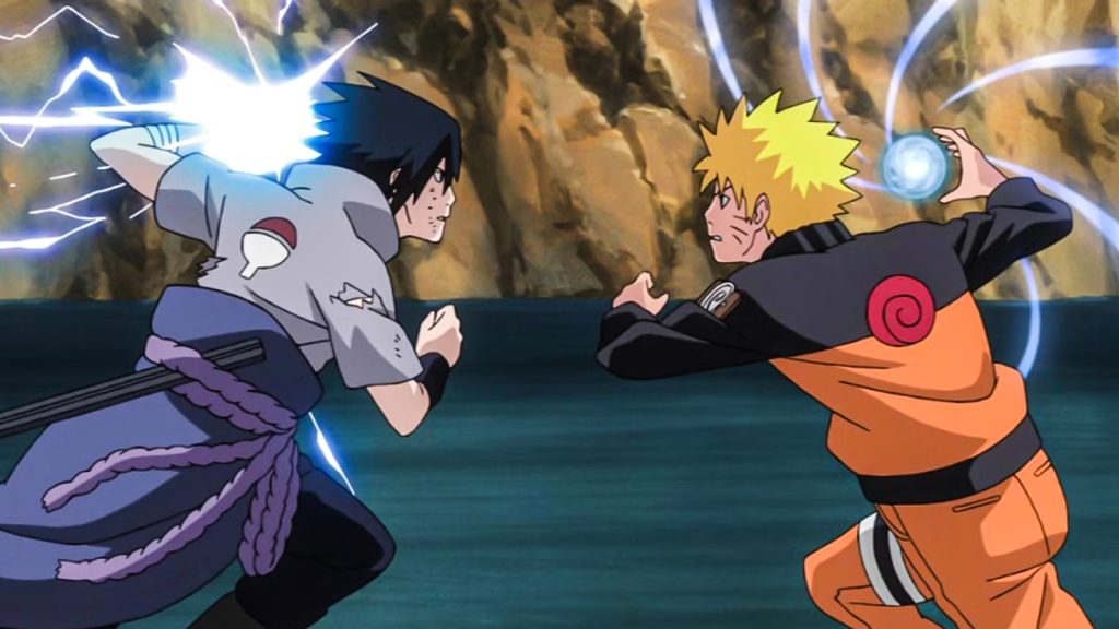 Naruto against Sasuke from Naruto Shippuden. 