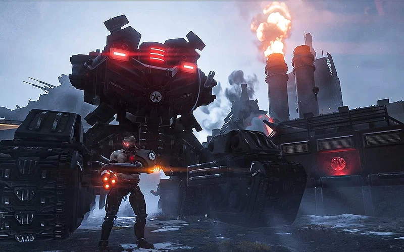 What It Was and What to Expect 7 Helldivers 2 screenshot showing a Cyberstan environment, featuring the Cyborg Radical and Vox Engine enemies.