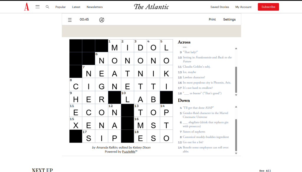 Solution for the Atlantic Games' Crossword puzzle