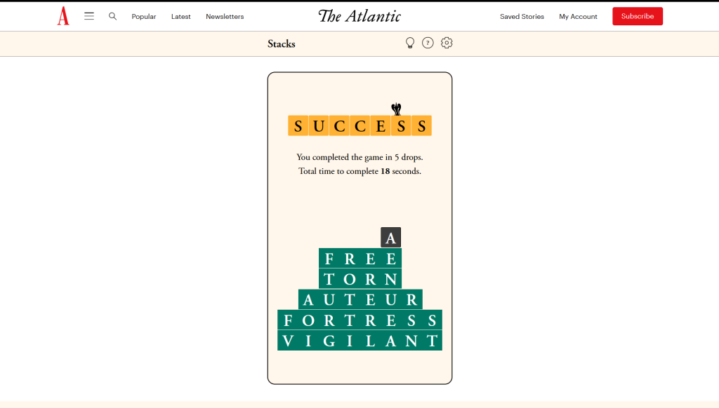 Solution for the Atlantic Games' Stacks puzzle