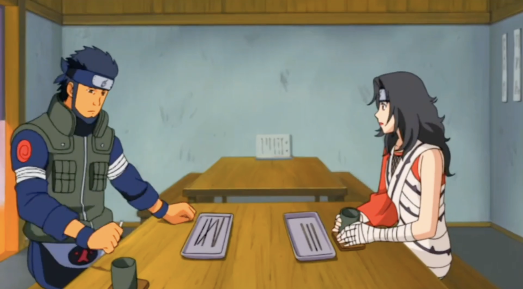Asuma and Kurenai together at a restaurant in Naruto. 