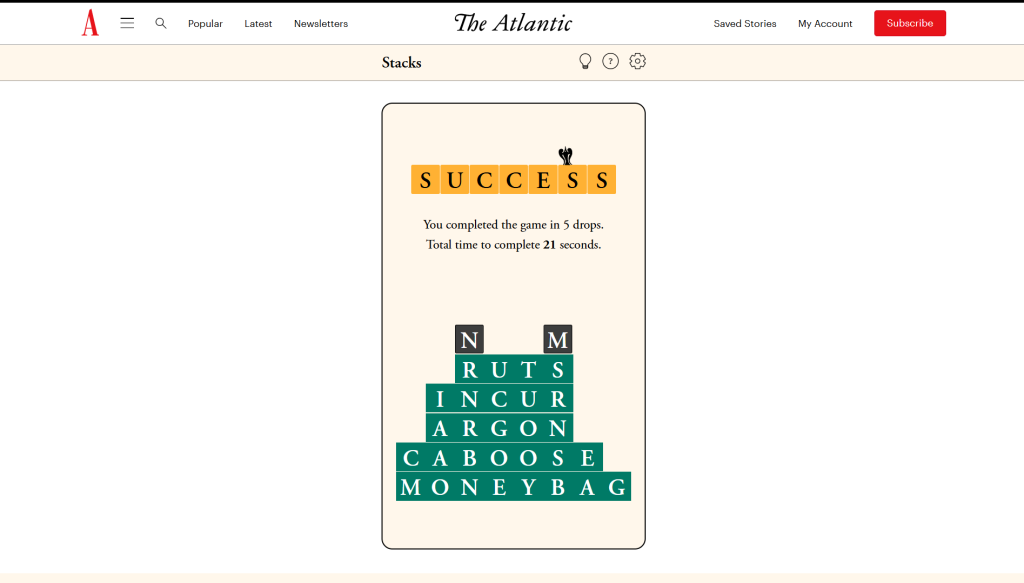 Solution for the atlantic games' stacks puzzle