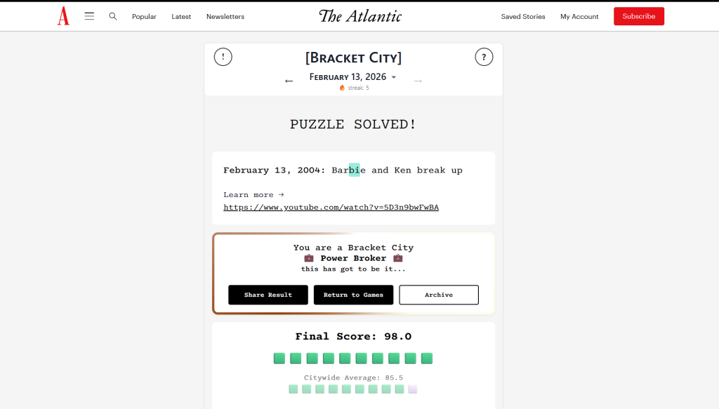 Solution for the atlantic games' Bracket City puzzle