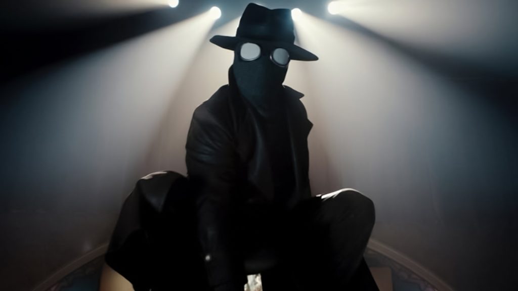 a still from prime video's spider-noir teaser trailer featuring nicolas cage as spider-man noir