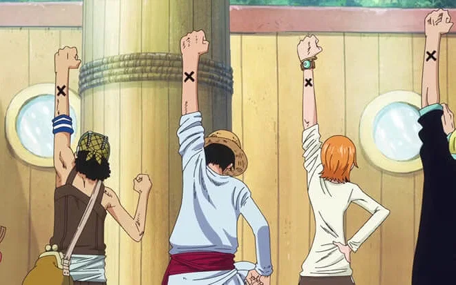 The strawhats bidding goodbye to Vivi