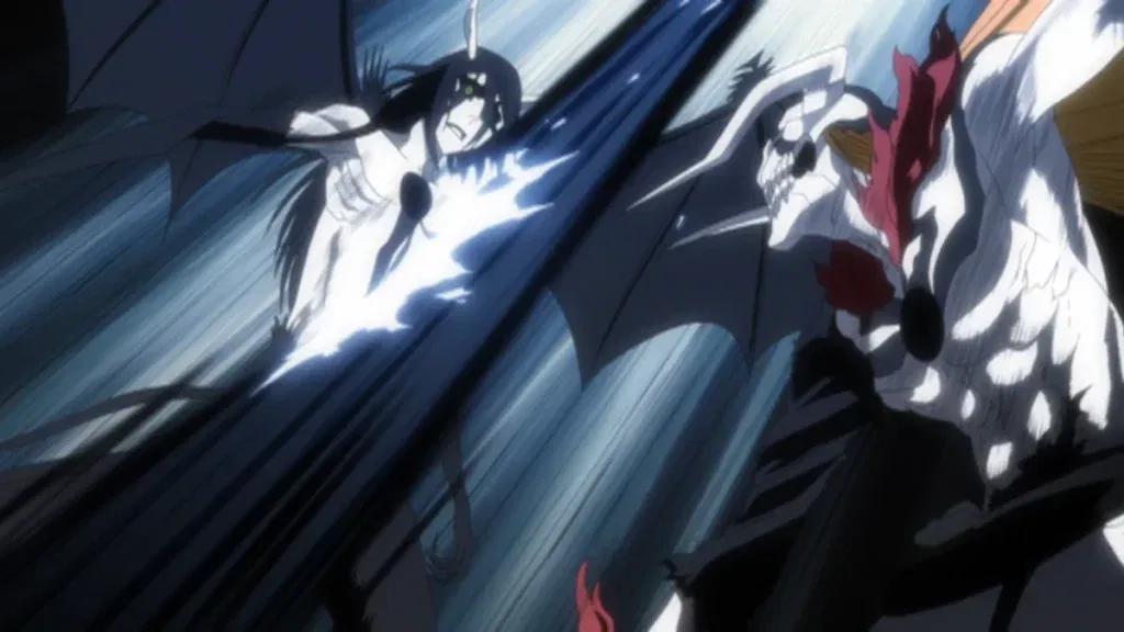 Ichigo fighiting Ulquiorra from the anime Bleach