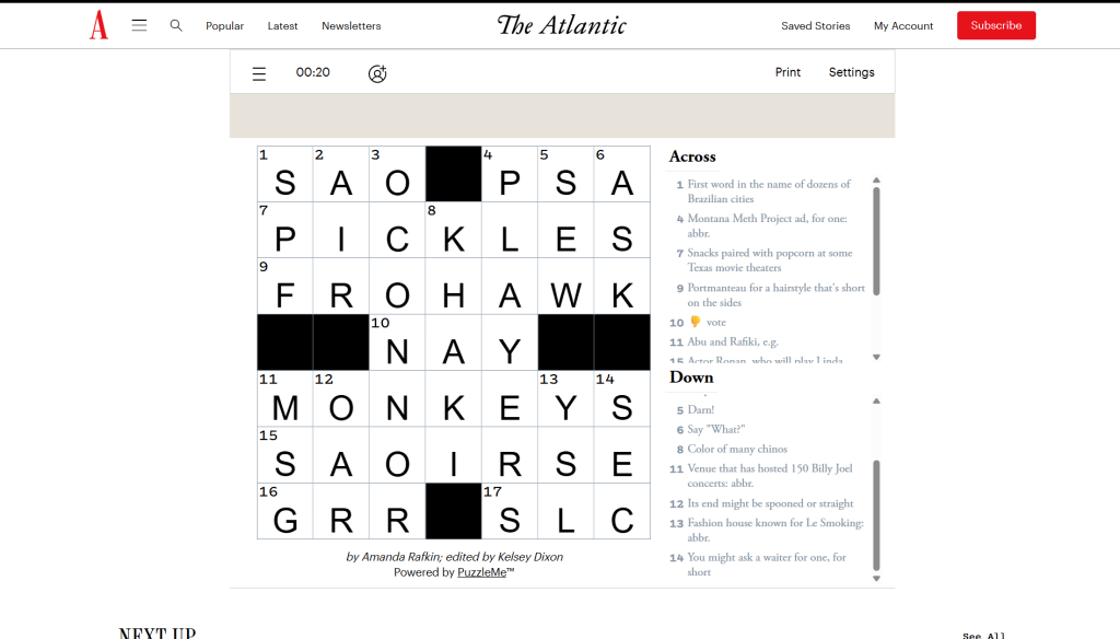 Solution for the atlantic Games' crossword puzzle