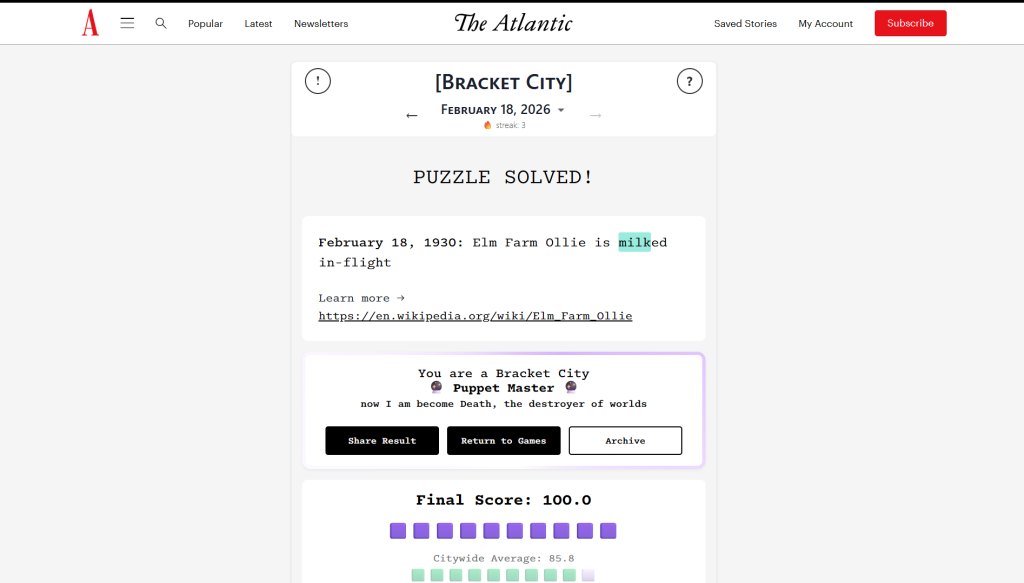 Solution for the atlantic Games' Bracket city puzzle