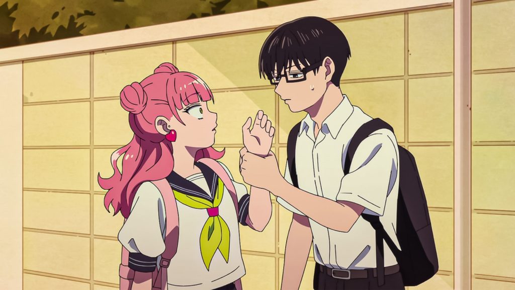 Tani holding Suzuki's hand in You and I Are Polar Opposites.