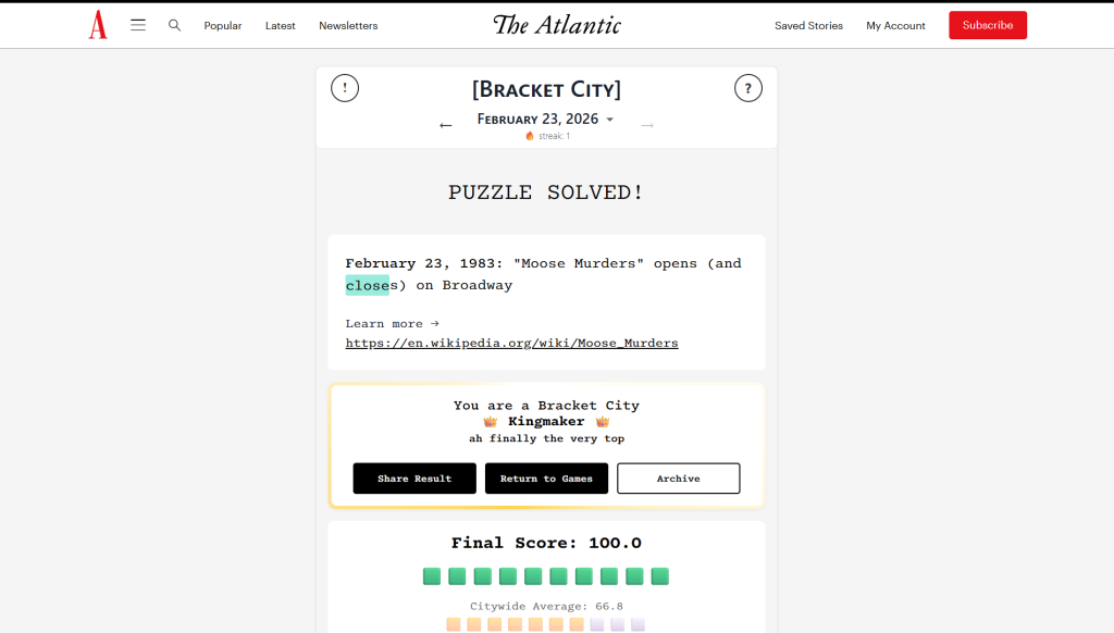 Solution for the Atlantic Games' Crossword puzzle