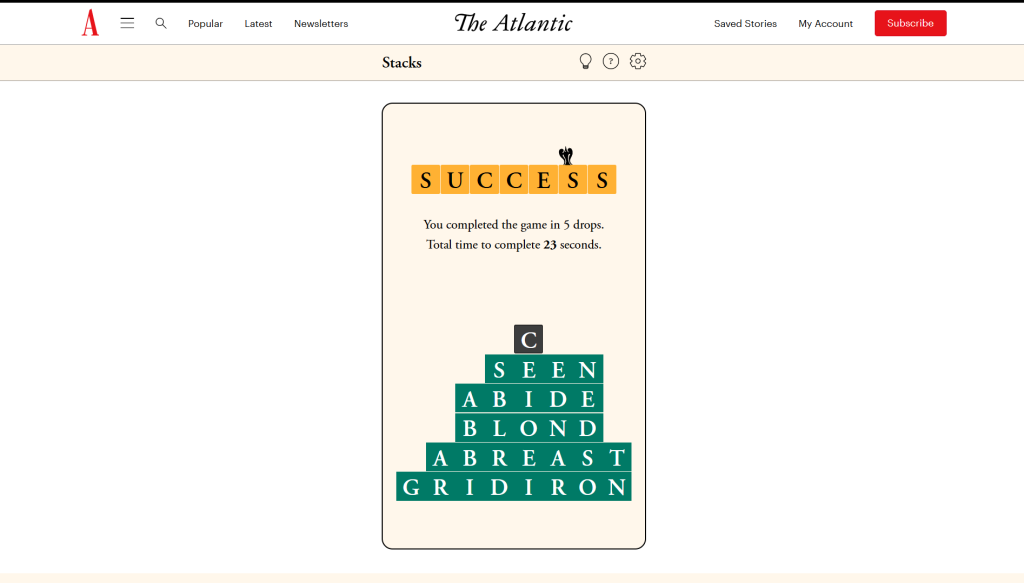 Solution for the atlantic games' stacks puzzle
