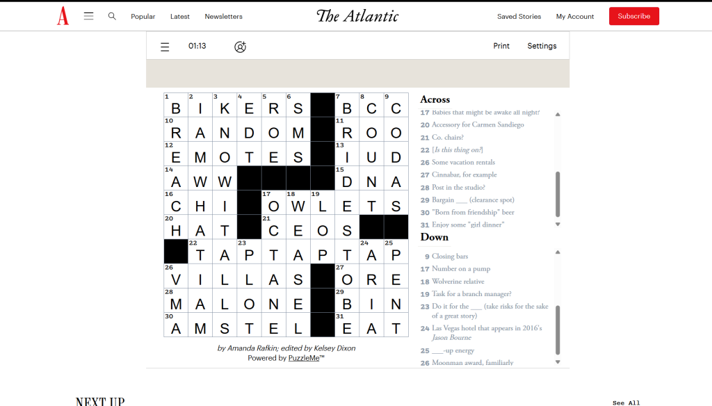 Solution for the atlantic games' crossword puzzle