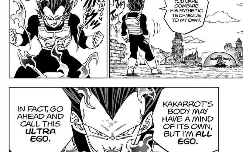 Một khung truyện tranh về Vegeta Ultra Ego từ arc Granolah của Dragon Ball Super.