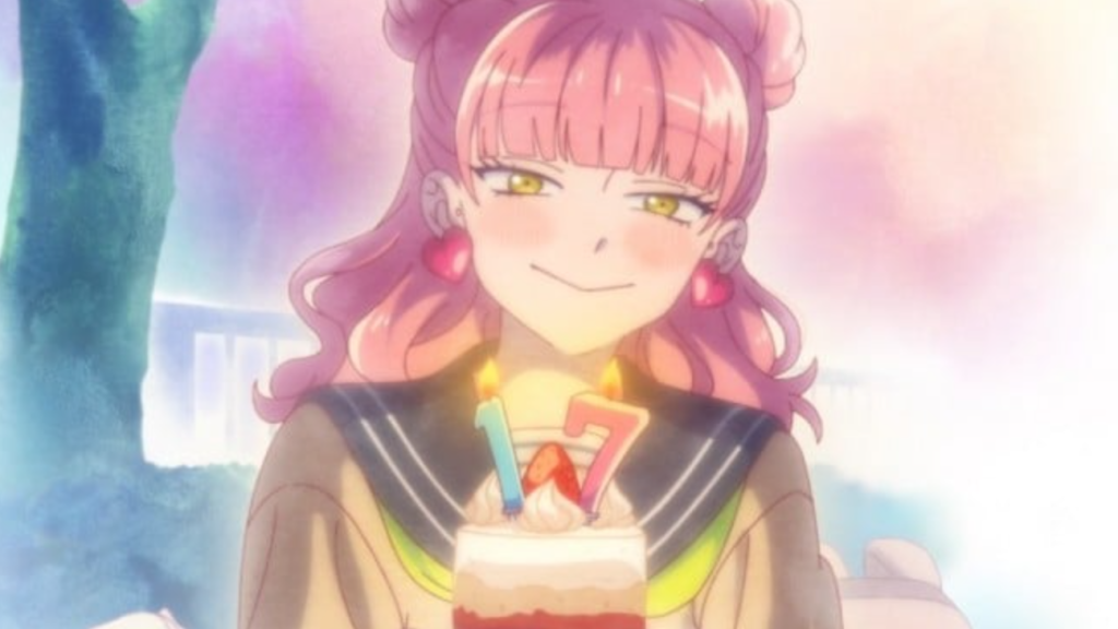 Suzuki with a cake for Tani's birthday in You and I Are Polar Opposites.