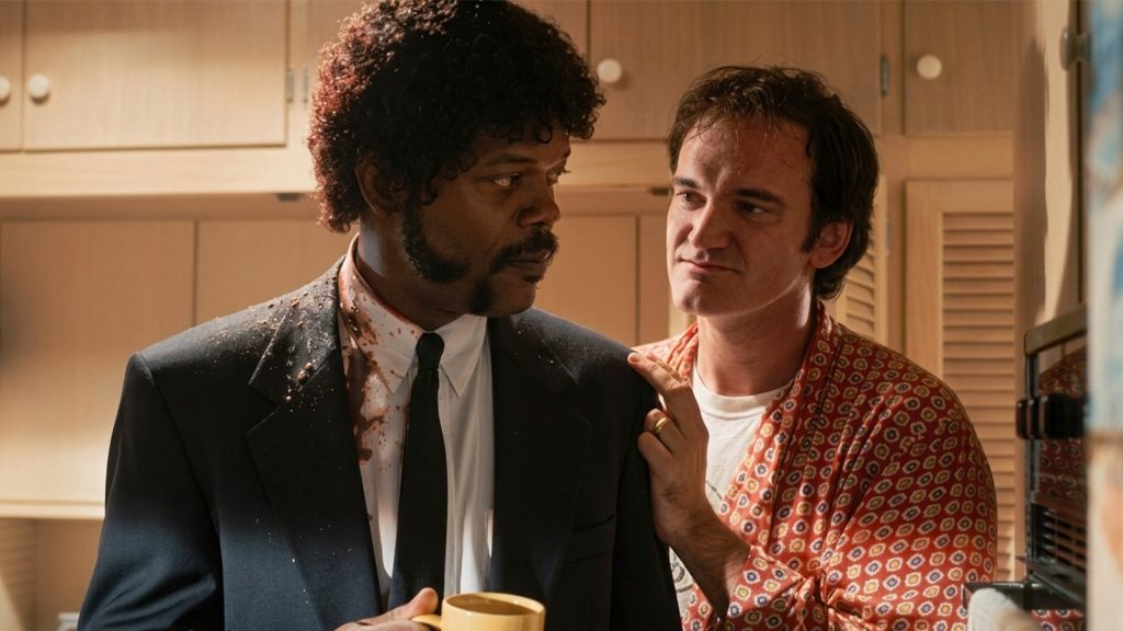 Samuel L Jackson and Quentin Tarantino standing together in Pulp Fiction