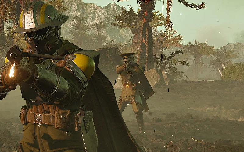 How to Get It and Is It Worth It? 7 Helldivers 2 trailer scene featuring a soldier covering another in combat.