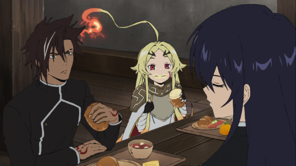 xylo and teoritta are having dinner while conversing with kivia