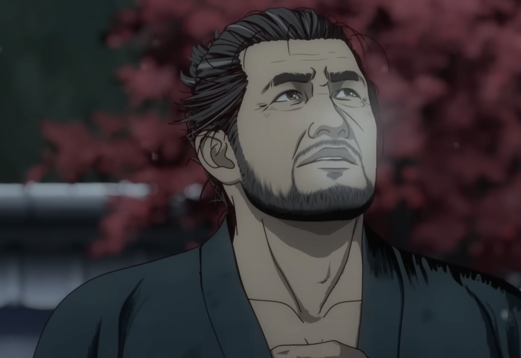 miyamoto looks up at the sky in Onimusha