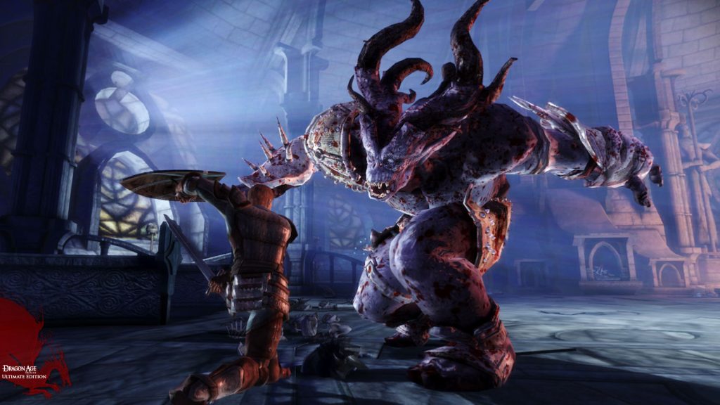 Fighting a boss in Dragon Age: Origins.