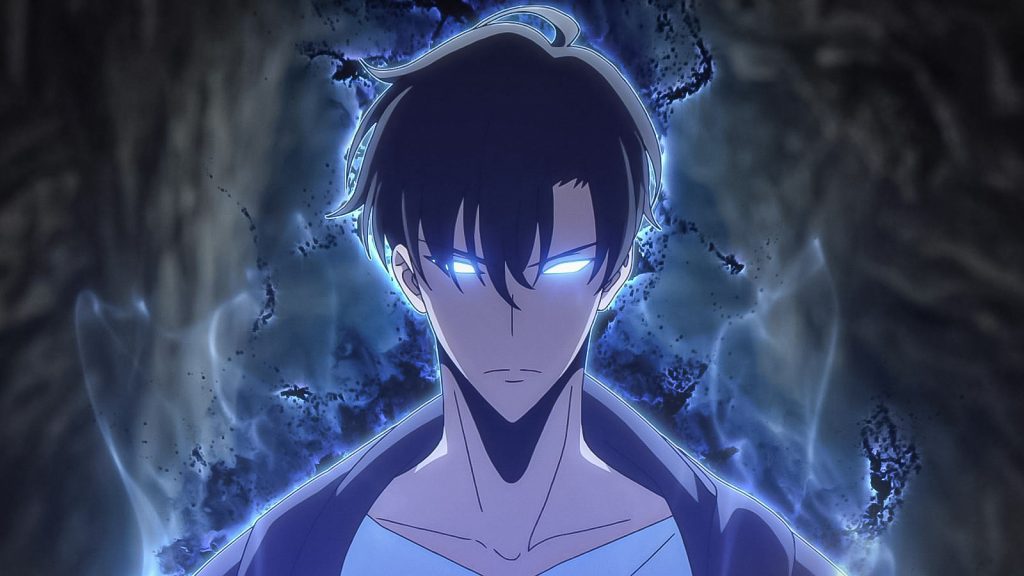 sung jin woo with blue aura in solo leveling