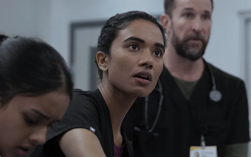 Noah Wyle Explains Dr. Mohan Actor Supriya Ganesh’s Exit in Season 3 1 Shabana Azeez, Supriya Ganesh, and Noah Wyle in The Pitt (2025)