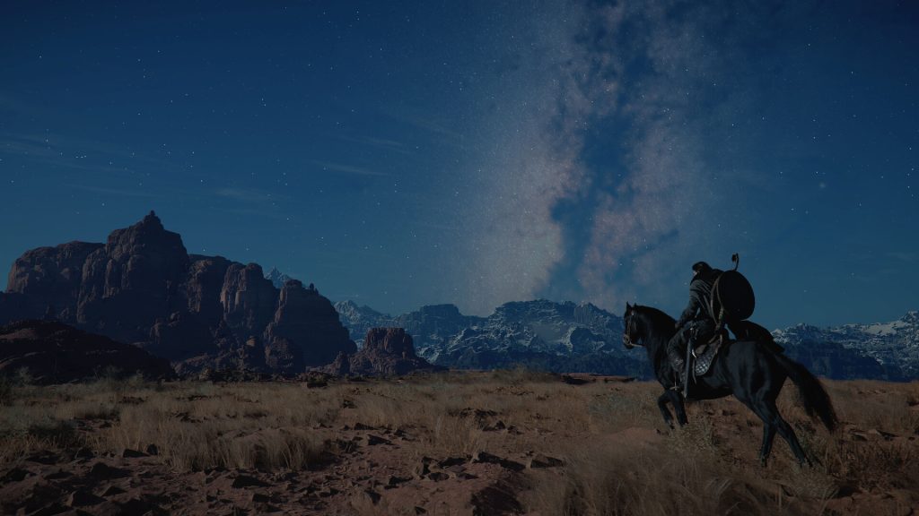 Exploration at night in Crimson Desert.